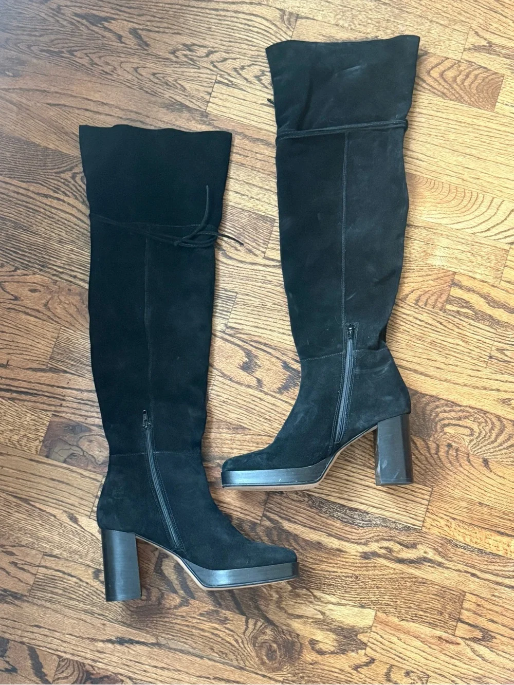 Free People Echo Platform Over The Knee Suede Boots Black 39 8.5